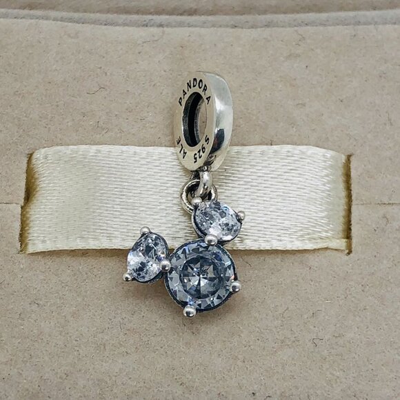 🧜🏾‍♀️🎀Pandora Disney Mickey Mouse Sparkling Head Silhouette Dangle Charm - Picture 1 of 5